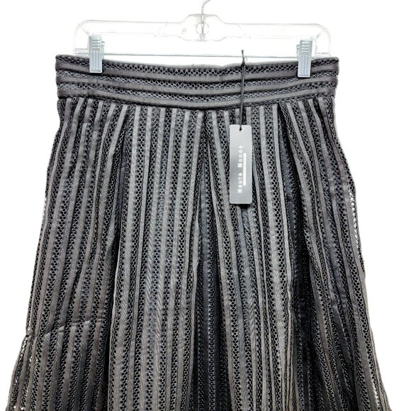 Black Mesh Striped A-Line Skirt By Haute Monde Size L Womens Elegant Mid-Length - Picture 4 of 12